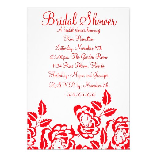 Red & White Rose Bridal Shower Invitation from Zazzle.com