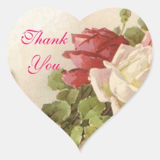 Red & White Roses Green Leaves Thank You Seal Heart Sticker