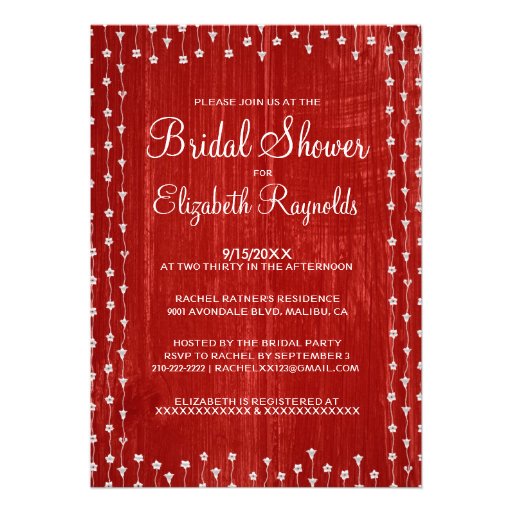 Red White Rustic Country Bridal Shower Invitations