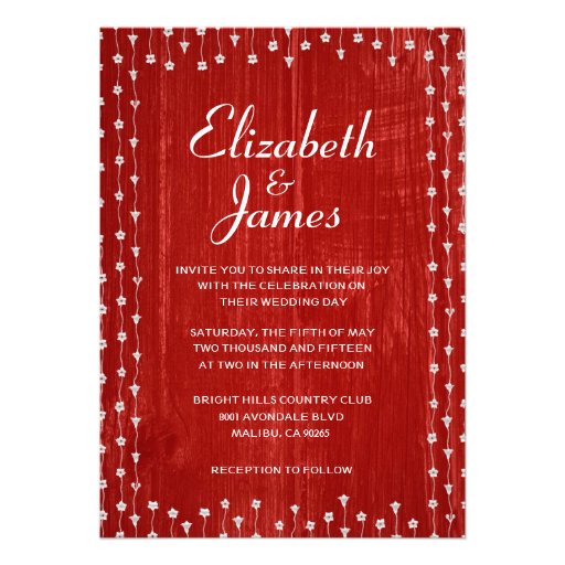 Red White Rustic Country Wood Wedding Invitations