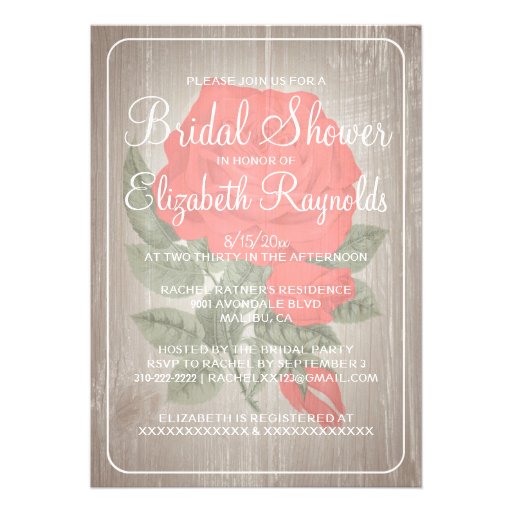 Red White Rustic Floral Bridal Shower Invitations