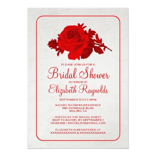 Red White Rustic Floral Bridal Shower Invitations