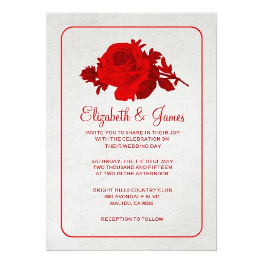 Red White Rustic Floral/Flower Wedding Invitations