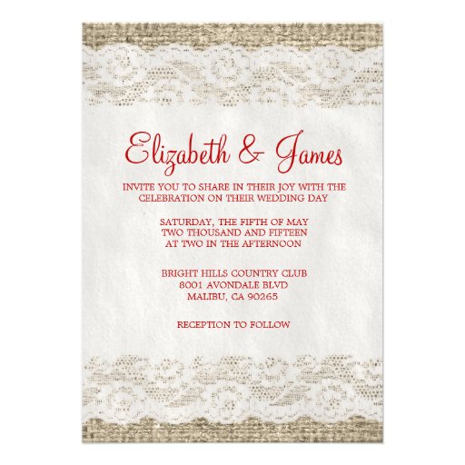 Red & White Rustic Lace Wedding Invitations