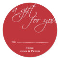 Red white script custom Christmas holiday gift tag sticker
