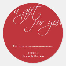 Red white script custom Christmas holiday gift tag Sticker