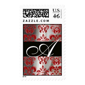 RED & WHITE SILK DAMASK CLOTH MONOGRAM stamp