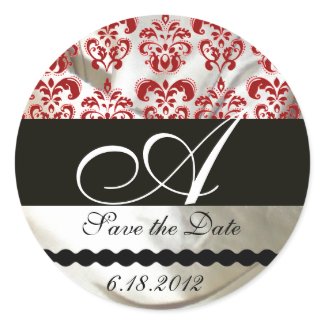 RED & WHITE SILK DAMASK CLOTH MONOGRAM sticker