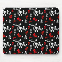 Red & White Skull & Crossbones Black mousepads