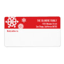 Red white snow flakes holiday shipping address label