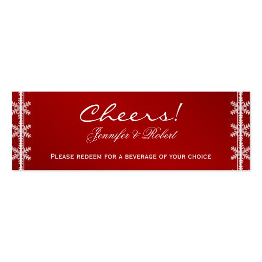 Red White Snowflake Winter Wedding Drink Tickets Business Card