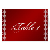Red White Snowflake Winter Wedding Table Number Cards