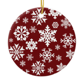 Red White Snowflakes Christmas Holiday Pattern Ornaments