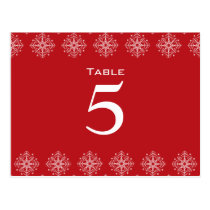 Red   white snowflakes wedding table number postcards