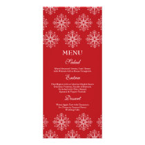 Red   white snowflakes winter wedding food menu personalized rack card