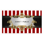 Red White Stripe, Black Ribbon, Gold Framed Label Business Card Template