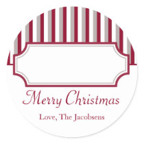 Red white stripe frame Christmas holiday gift tag stickers