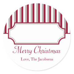 Red white stripe frame Christmas holiday gift tag Round Stickers