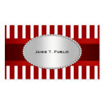 Red White Stripe, Red Ribbon, Gold Framed Label P Business Card