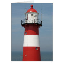 Red White Striped Lighthouse and Sea Photo Card by hollandshop Red White Striped Lighthouse and Sea Photo Card