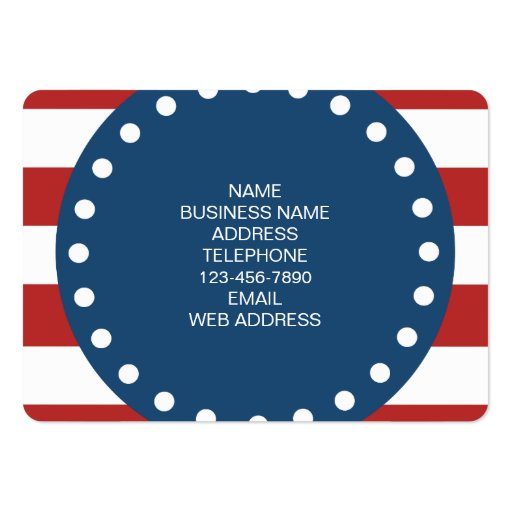 Red White Stripes Pattern, Navy Blue Monogram Business Card Template (back side)