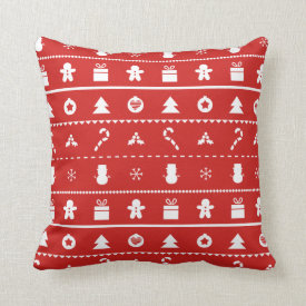Red White Ugly Christmas Sweater Room Decor Throw Pillow
