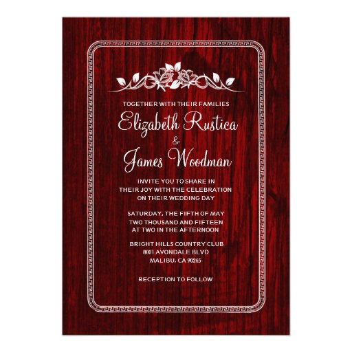 Red & White Vintage Barn Wood Wedding Invitations