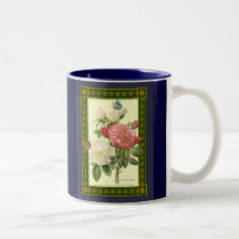 Red White Vintage Botanical Roses Coffee Mug