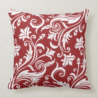Red & White Vintage Damask Pattern Pillow