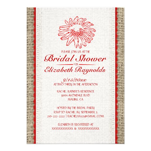 Red & White Vintage Lace Bridal Shower Invitations