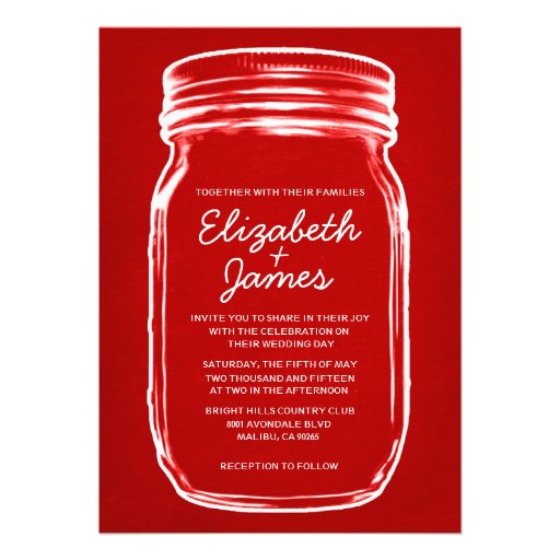 Red & White Vintage Mason Jar Wedding Invitations