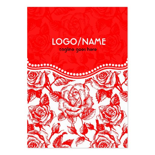 Red & White Vintage Roses Pattern-Customized Business Card Templates (front side)
