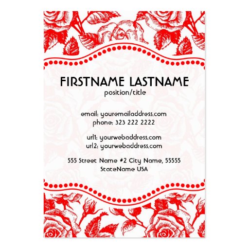 Red & White Vintage Roses Pattern-Customized Business Card Templates (back side)