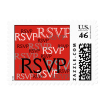 Red White Wedding RSVP Postage Stamp