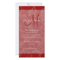 Red white wedding "thank you" party custom photo card