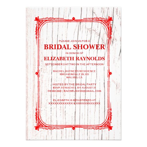 Red White Western Barn Wood Bridal Shower Invites