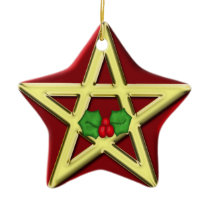 Red Wicca Pentagram Yule Christmas Ornament