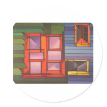 Red Window Round Sticker