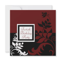 Red Wine Black White Womans 40th Birthday Party Custom Invite