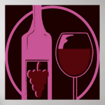 Red Wine Bottle and Glass Poster