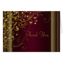 Red Wine Burgundy and Gold Thank You Cards