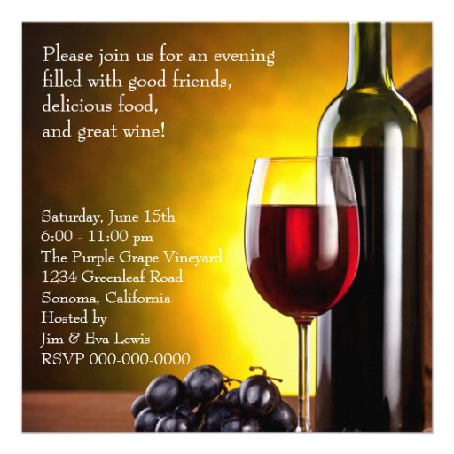 Red Wine Glass Bottle Wine Tasting Party Announcement