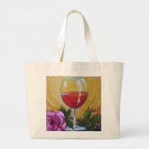 Red Wine Glass & Pink Rose Canvas Bag