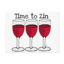 RED WINE GLASS "TIME TO ZIN" FUN PRINT POSTCARDS