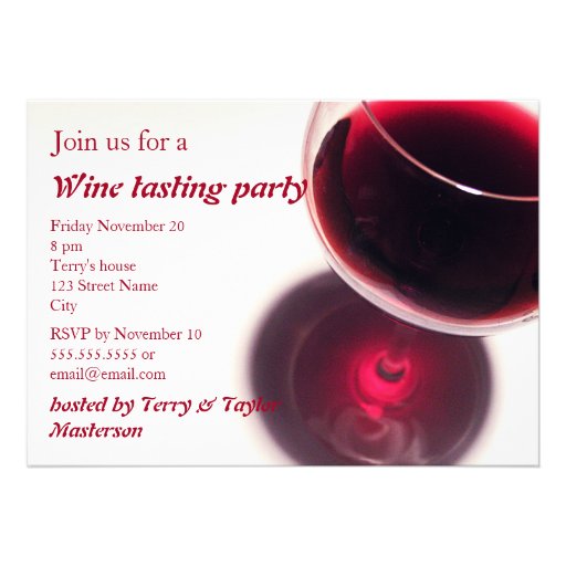 Red Wine Glass Wine Tasting Party Invite (front side)