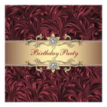 Red Wine Gold Birthday Party Invitation