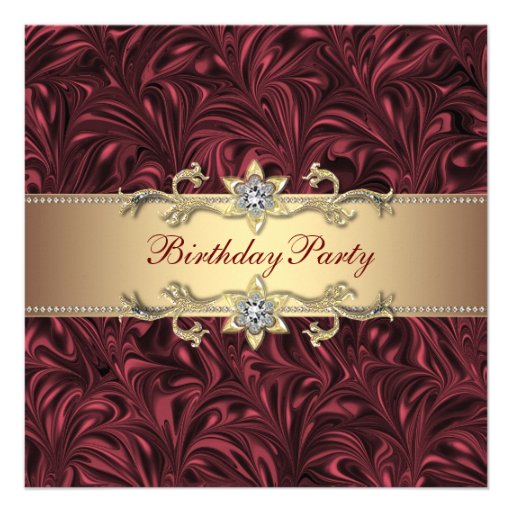 Red Wine Gold Birthday Party Invitation (front side)