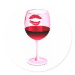 RED WINE IN PINK GLASS WITH LIPSTICK ROUND STICKERS