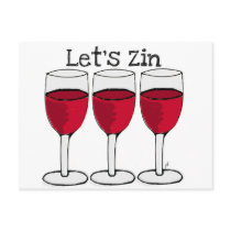 RED WINE "LET'S ZIN" FUN PRINT POST CARD