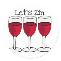 RED WINE "LET'S ZIN" FUN PRINT ROUND STICKER